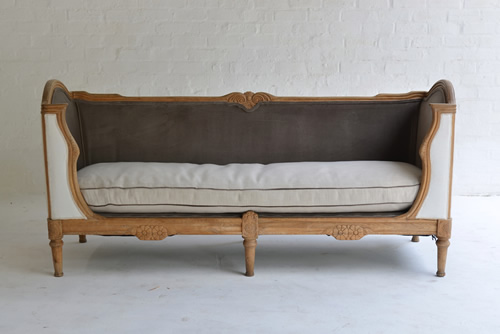 008 Couch - Oak gondola with taupe velvet & linen